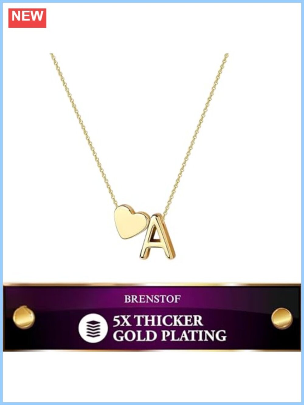 18K Gold Plated Initial A Pendant Necklace - Dainty Heart Necklace for Women -